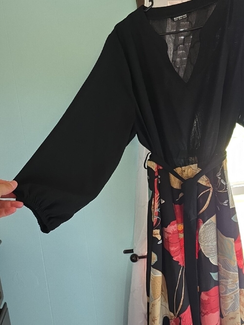 BloomChic (Size 18/20)Black Maxi Dress with Red and Teal Floral Print - Picture 2 of 6